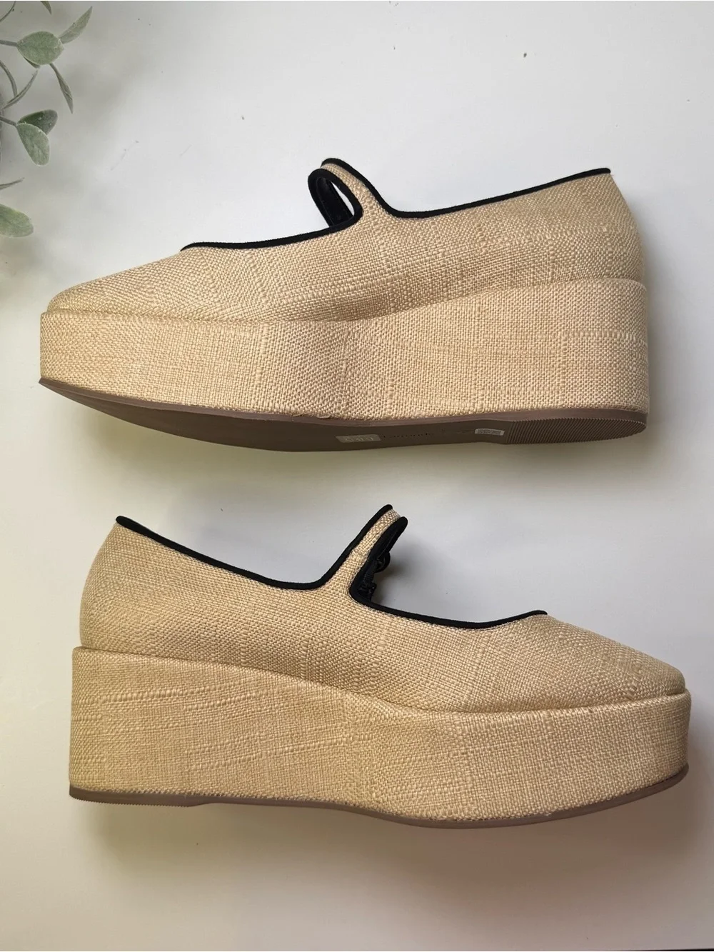 Larroude Women's Blair Flatforms Mary-Jane Raffia/Leather Shoes Women's Size 10